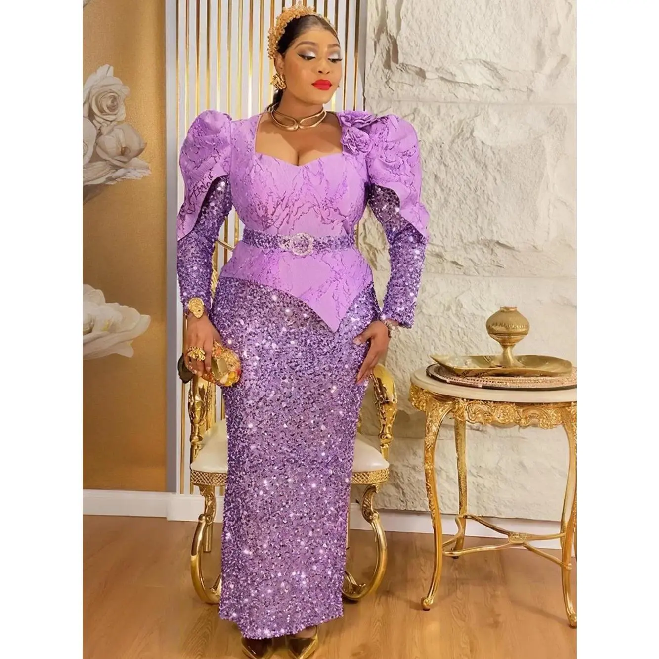 Elegant African Dresses for Women Luxury Sequin Evening Gown Plus Size Turkey Wedding Party Dress 2026 New Africa Clothing