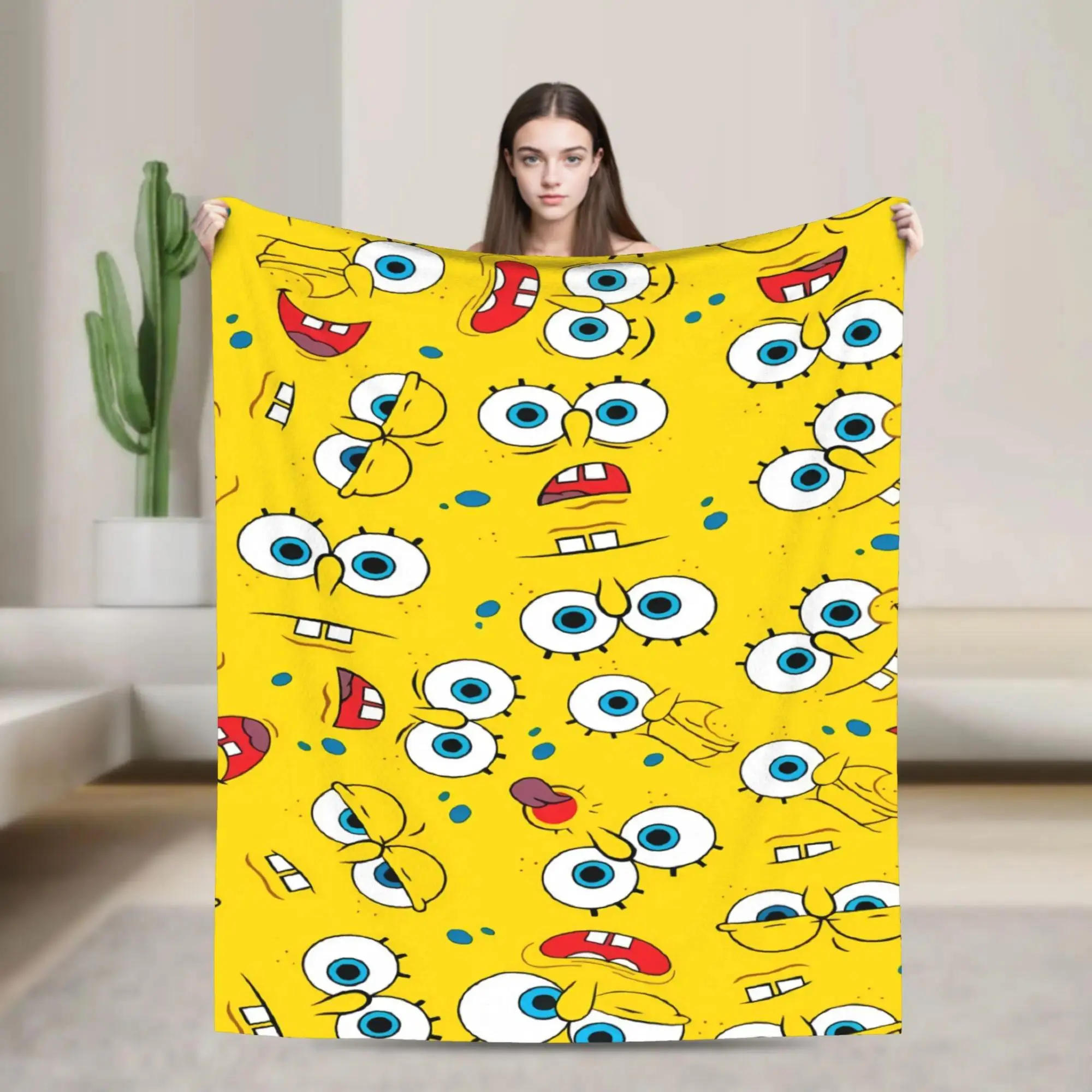 SpongeBobs Tiny Yellow Eyes All Over Tile Blanket  Warm Plush Bedding Throws For Kids Living Room Flannel Bedspread Bed Cover
