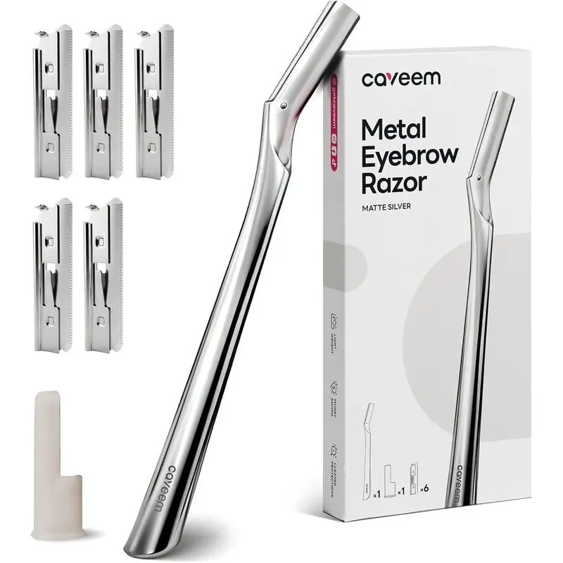 Eyebrow Razor, Face Razor for Women & Men, 6 Blades, Matte Silver |   Facial Razor with Silicone Cover, Peach Fuzz Removal & Face Shaver, Razor, Metal Eyebrow Trimmer