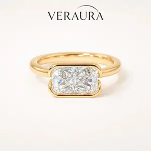 3CT 5A Rectangular Radiant Cut Hero Ring, East-West Bezel Setting, Gold Plated Waterproof, Tarnish-Resistant, Anti-Snag & Hypoallergenic, White & Paraiba Blue-Green Stone Birthday Anniversary Mother's Day Gift for Her
