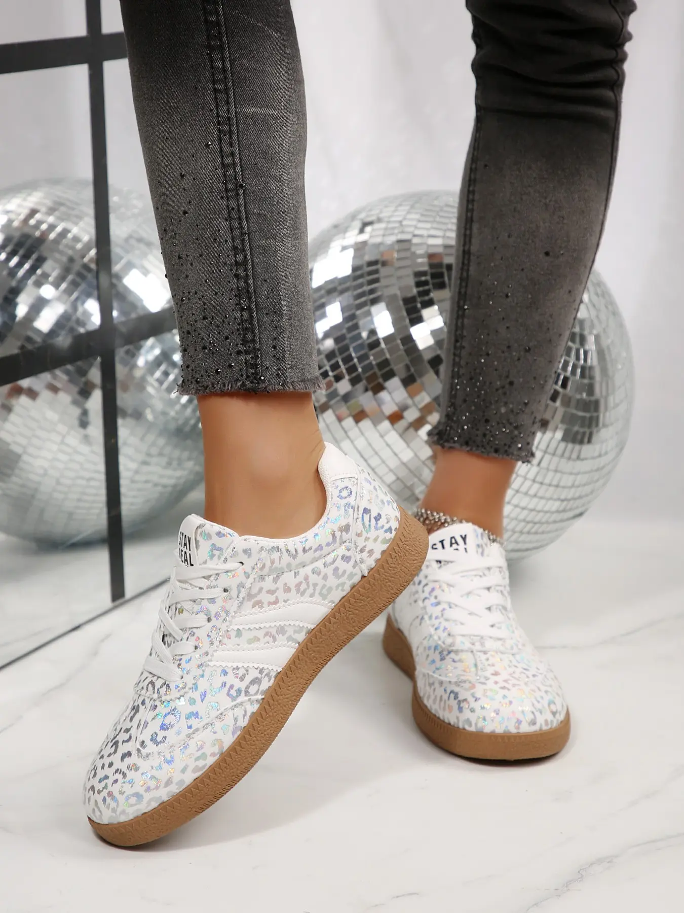 Women's Leopard Print Sneakers, Spot Design, Rubber Sole, Low Top Shoe, Casual Style, Breathable, All Seasons, Versatile Streetwear Shoes