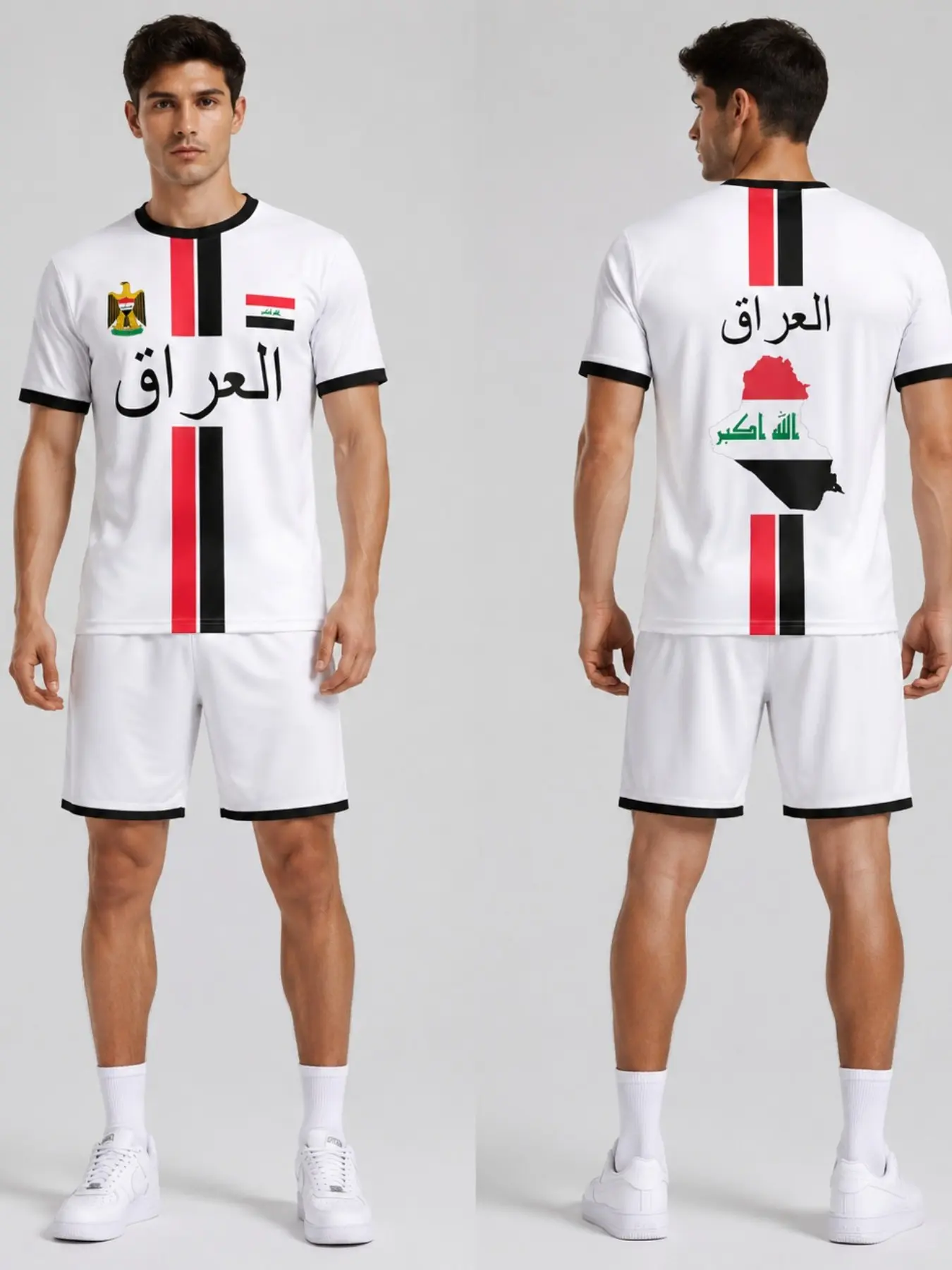 Iraqi Style Print Jersey, Unisex Summer Streetwear Short Sleeve T-Shirt, Sporty Breathable Quick-Dry Football Top, All-Season Wear