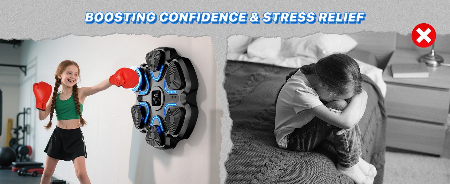 Music Boxing Machine for Kids and Adults, Wall Mounted Bluetooth Punching Trainer with Boxing Gloves, Intelligent LED Boxing Target Workout Machine for Teenagers Boys Girls