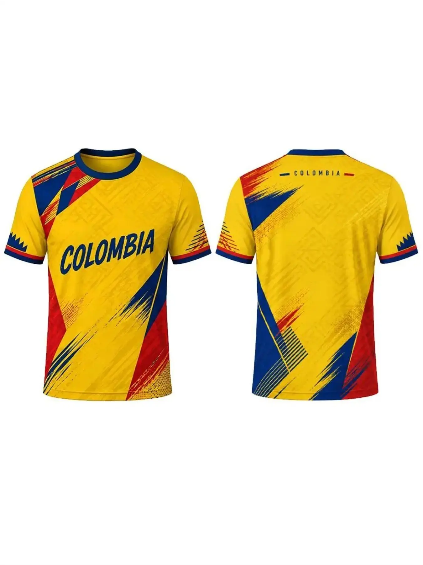 Colombia Flag 3D Print Round Neck Short Sleeve T-Shirt, Summer Outdoor Sport Quick-Dry Breathable Football Jersey, Soccer Jersey, Soccer Shirts, Sports Tees, Unisex Casual Streetwear