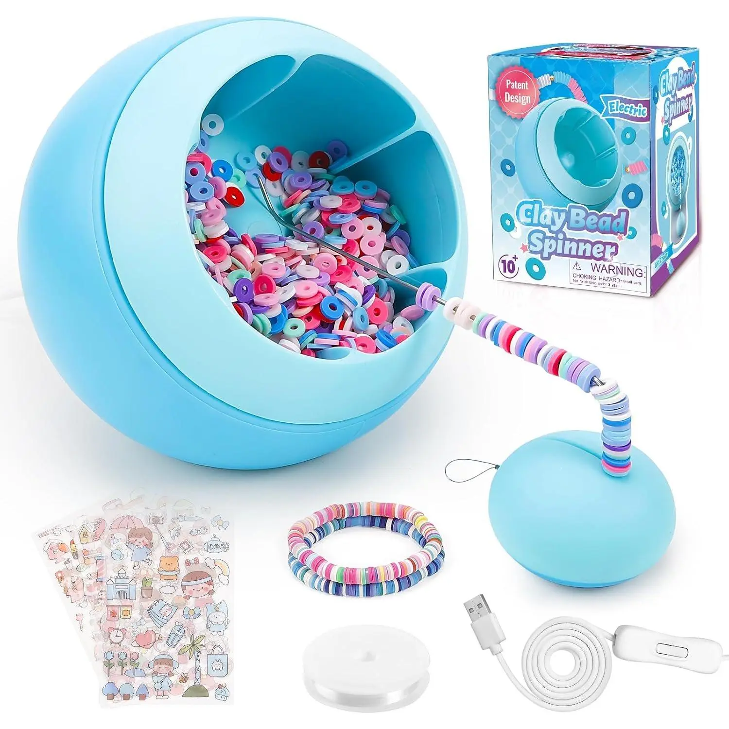 Bead Spinner for  Making, Clay Beads Spinner for Necklaces Maker, Electric Bead Spinners Bracelet Maker Machine with Beginner Friendly Positioning Mat,  for Craft Lovers, Blue