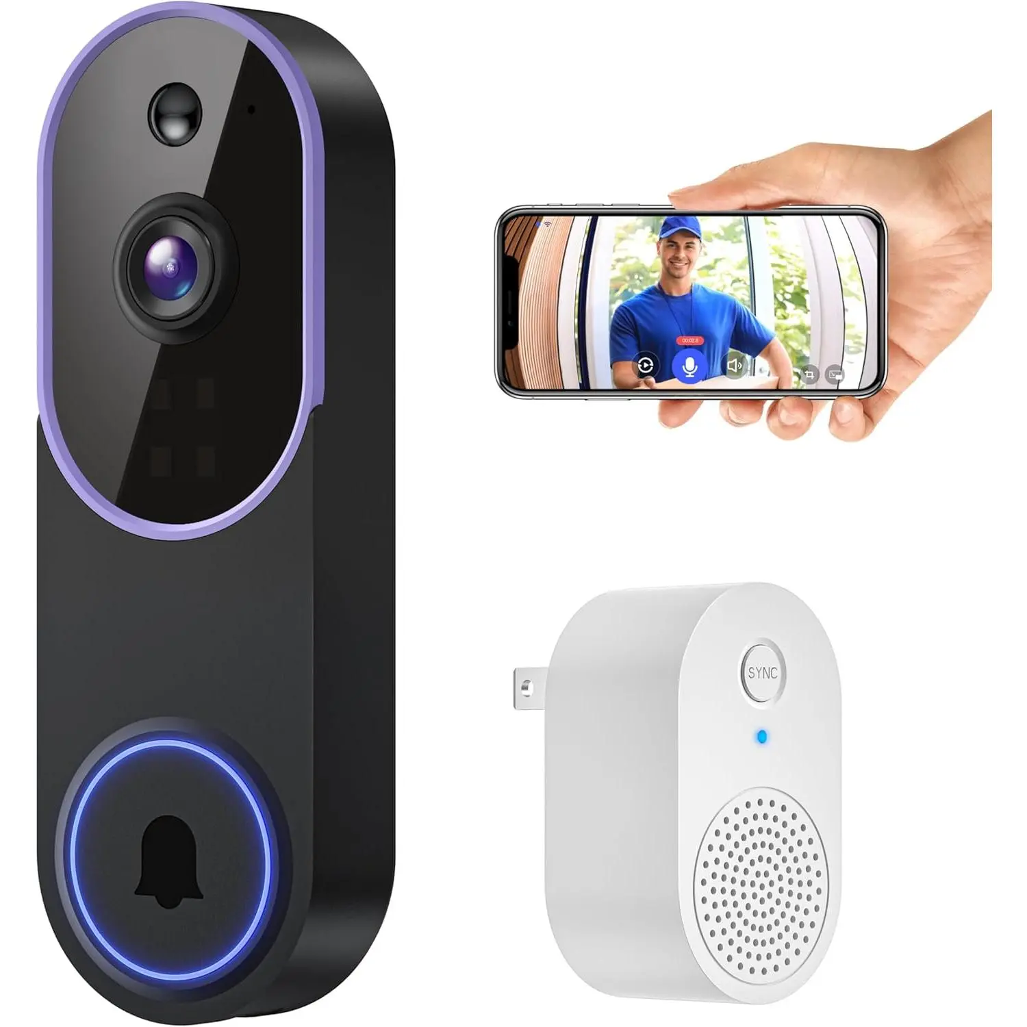 Smart Wireless WiFi Video Doorbell Camera - AI Detection, 2-Way Speaker, Motion Sensor, Night Vision, Cloud Storage, Cordless Battery Powered for Family Indoor Outdoor Use