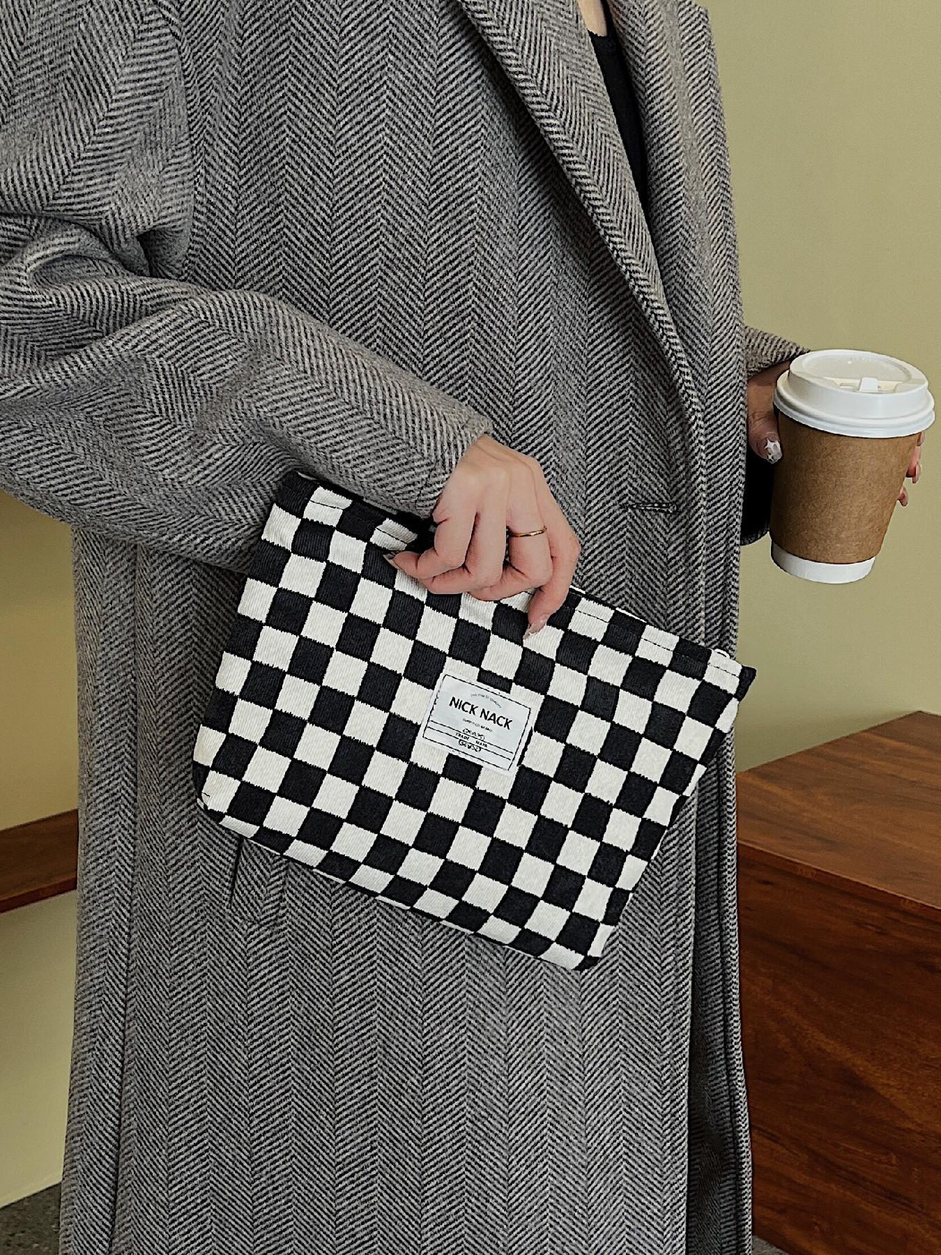 Plaid Pattern Makeup Bag, Fashionable Makeup Bag, Zipper Makeup Organizer Pouch, Versatile Cosmetic Storage Bag, Travel Cosmetic Bags, Handheld Cosmetic Pouch, Great for Skincare, Lotion, Cream, Lip Balm