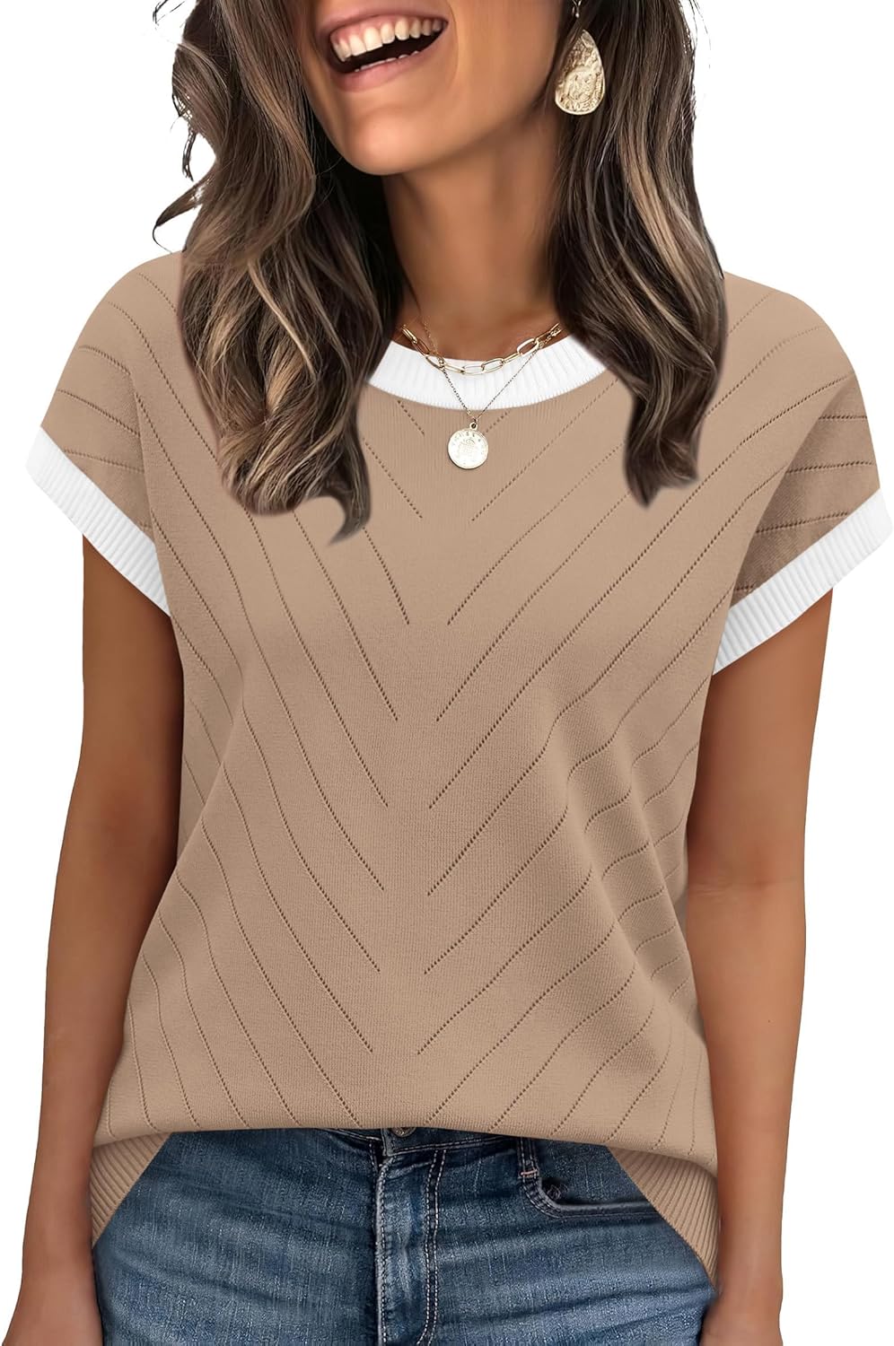 Short Sleeve Sweater for Women Summer Tops 2026 Business Casual Outfits Spring Clothes Dressy Casual