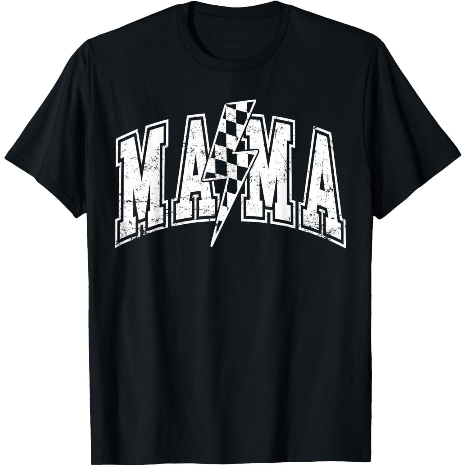[Cotton]  Mama Lightning Bolt Checkered Varsity Mom Women Mother'S Day T-Shirt T-Shirt For Men And Women