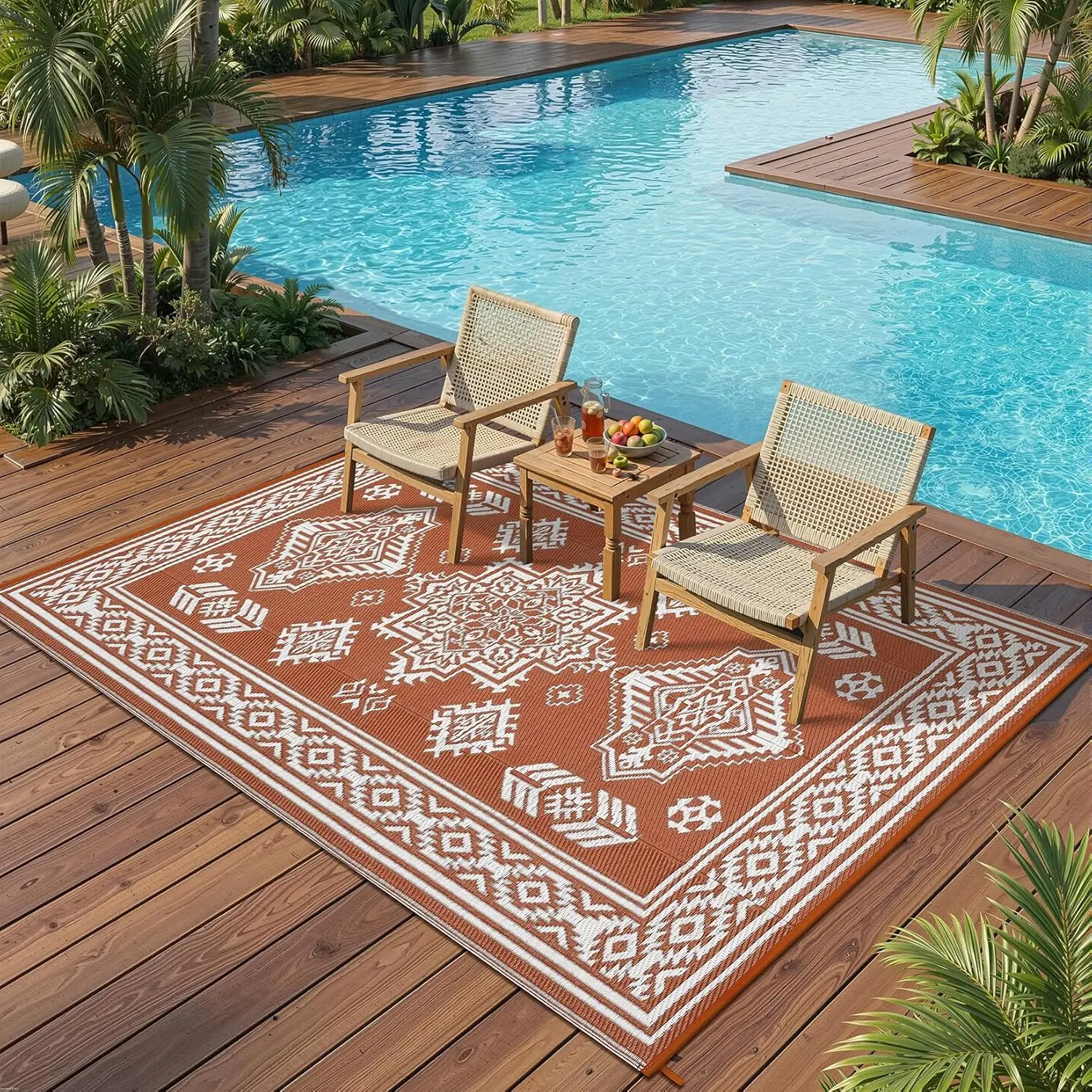 Outdoor Rug Waterproof Reversible Plastic Straw Patio Rug Large Vintage Outdoor RV Mat Foldable Indoor Outdoor Rugs for Picnic, Backyard, Rv, Beach, Deck, Camper, Balcony