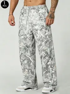 Men's Loose Camouflage Wide Leg Pants, Drawstring Waist, Breathable, Ideal for Fitness, Hiking, Street Skateboarding, Casual Wear, Athleisure Casual Bottoms, Casual Sports Pants
