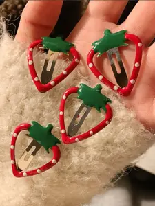 4Pcs Cute Strawberry Fruit Shaped Snap Hair Clips Simple Hollow Forehead Broken Hair Clip Sweet Side Bangs Fixed BB Clip