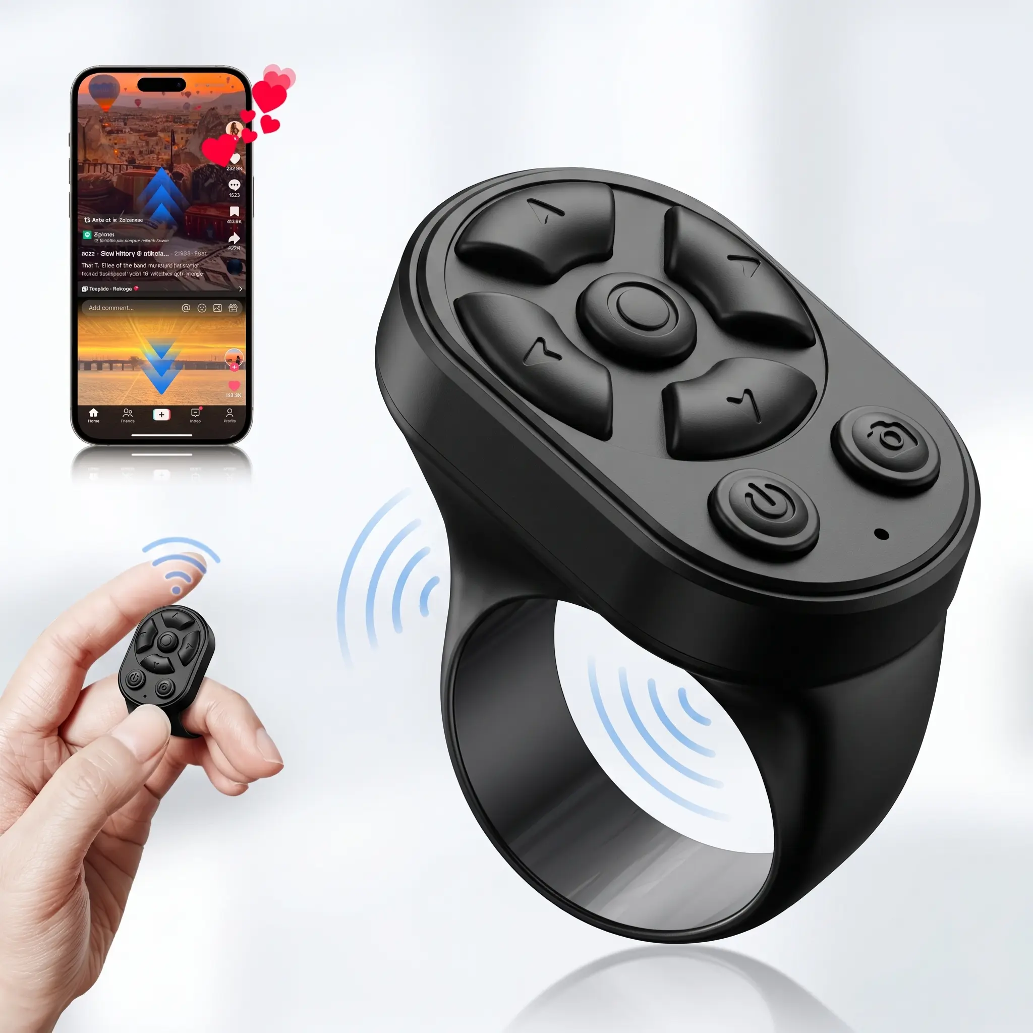 SummerWins Wireless Scrolling Ring Accessories - iOS/Android Phone Remote, TikTok Short Video Scroller, Camera Shutter for Selfies, Kindle App Page Turner, Back to School Black Smartphone Device