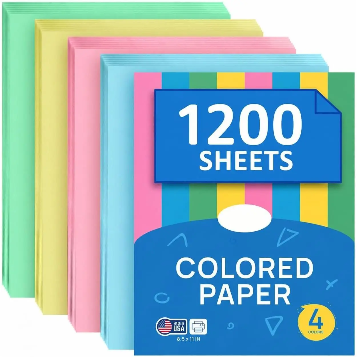 Colored Paper 8.5 x 11 - Copy Paper, 600-Pack Letter Size for Printer, Arts & Crafts, DIY Projects - , Green, Blue, Yellow - School & Office Supplies - 150 Sheets Per Color