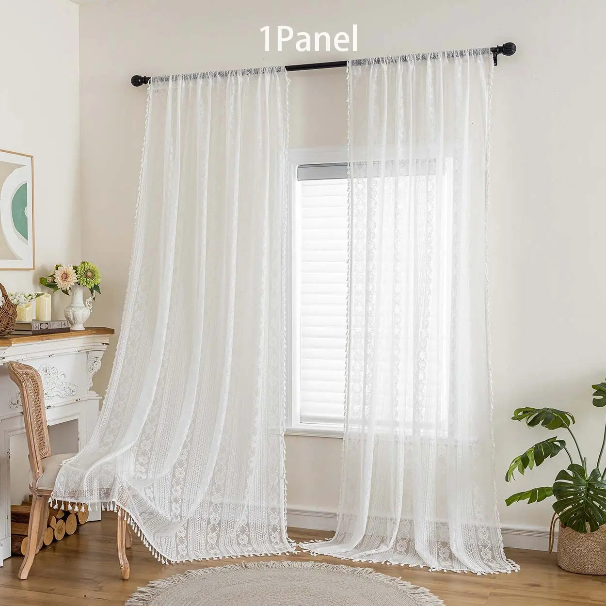 French Style Simple Jacquard Transparent Curtain, Top Rod Pocket Hanging, Suitable for Living Room, Bedroom, Balcony, Kitchen, Floor-To-Ceiling Windows