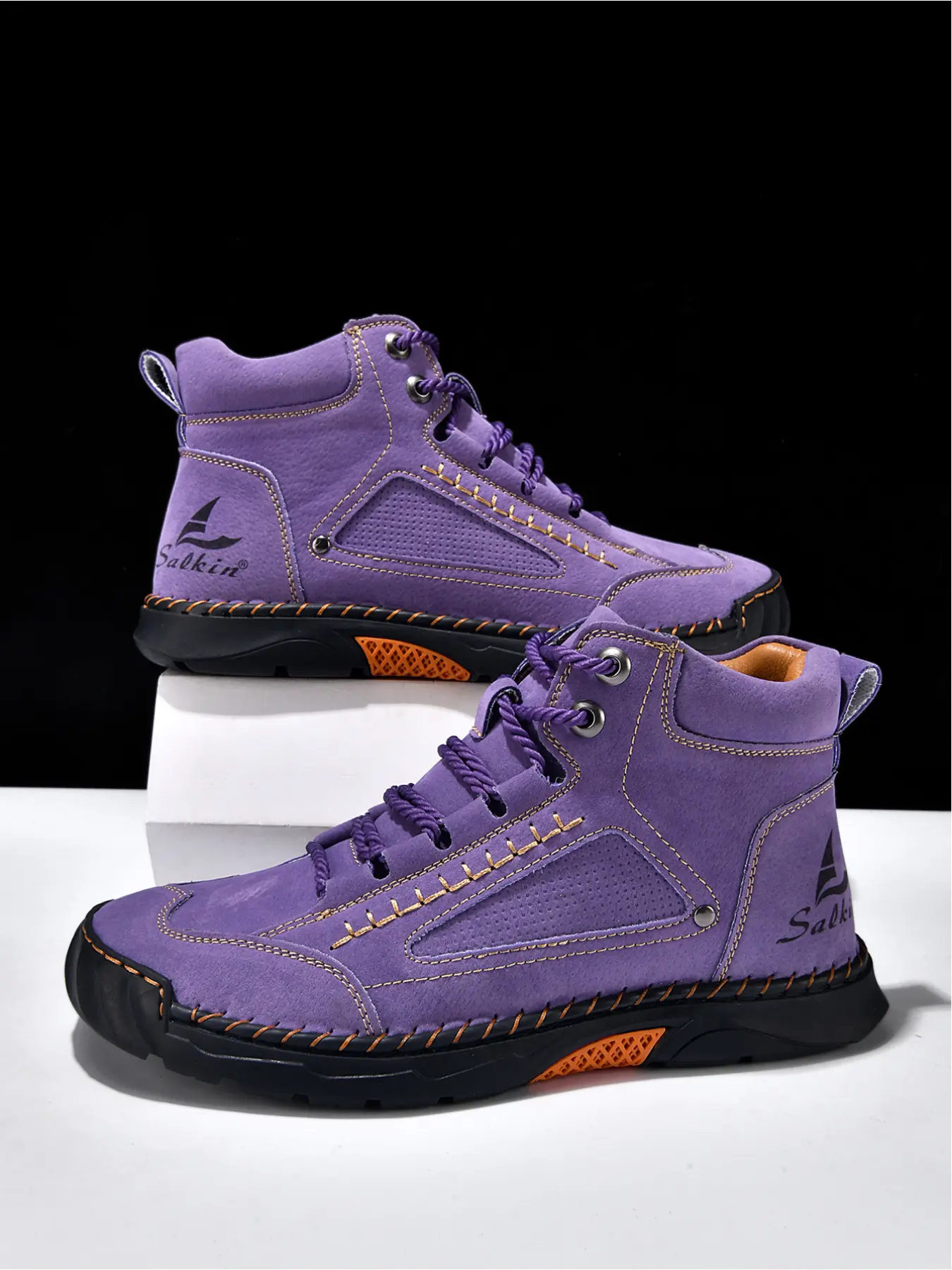 Women's Hand Stitched Soft Microfiber Ankle Boots, Non Slip Comfort Outdoor Hiking Booties, Fashion Casual Mid Top Walking Shoes, Hiking Style Shoes