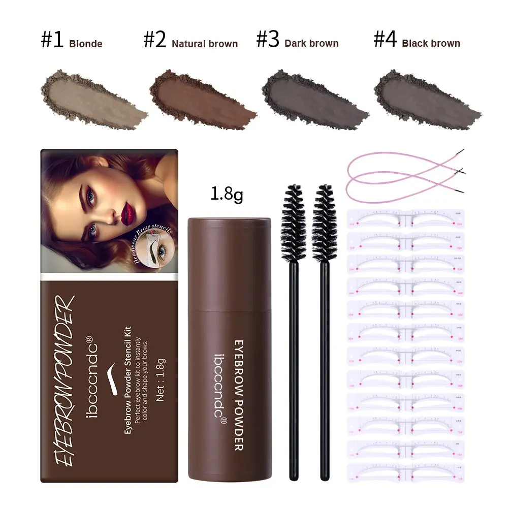 Eyebrow Powder Set, Stamp Eyebrow Powder, Contouring Balm, 12 Pcs Headband, 2 Brushes, Long-Lasting Makeup, Eyebrow Shape