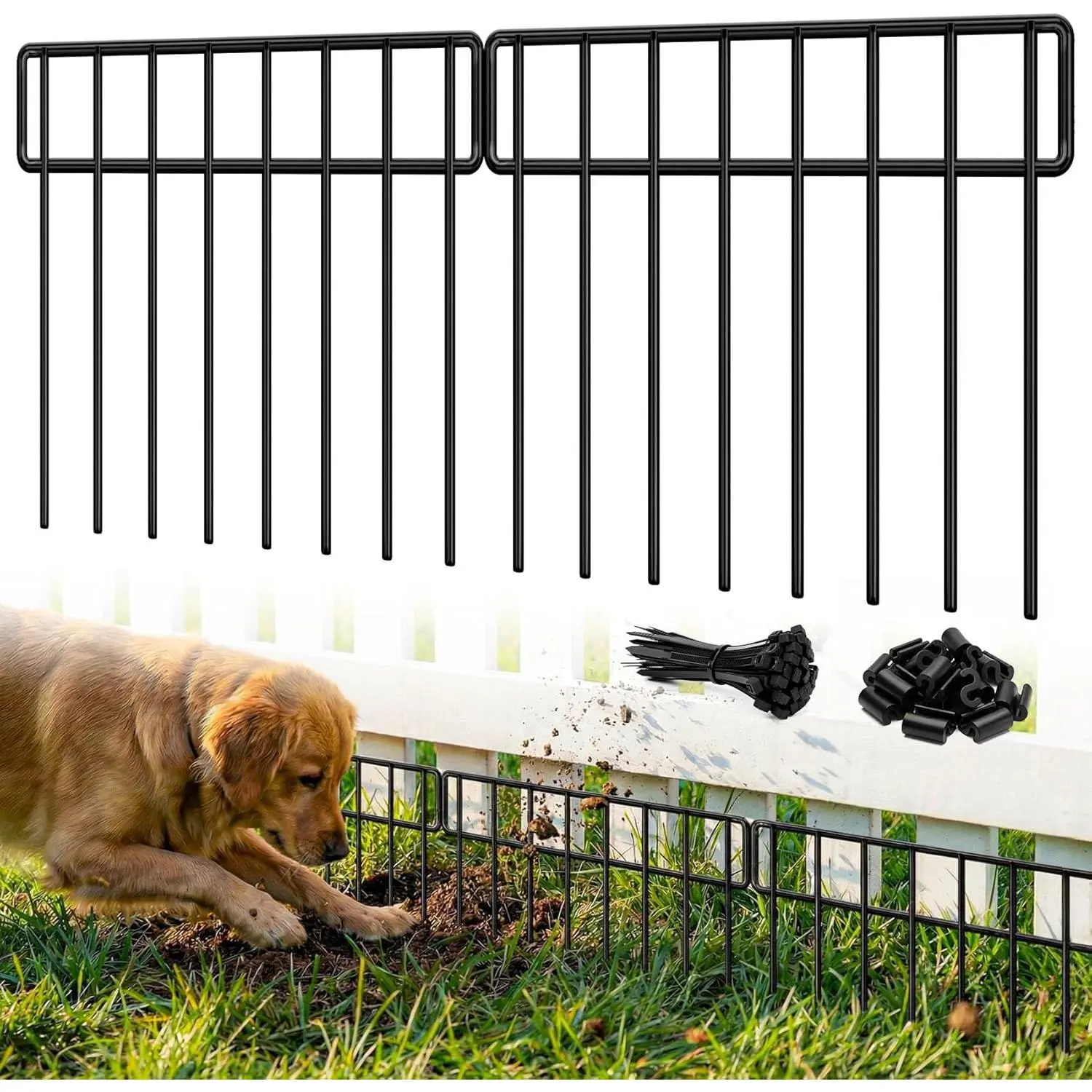 20Ft(L) X 13Inch(H) Animal Barrier Fence - 14 Pack Garden Fence Panels, Metal Garden Edging Fence Border No Dig Fencing for Dog Rabbits Ground Stakes Defense and Outdoor Patio Fence Extension