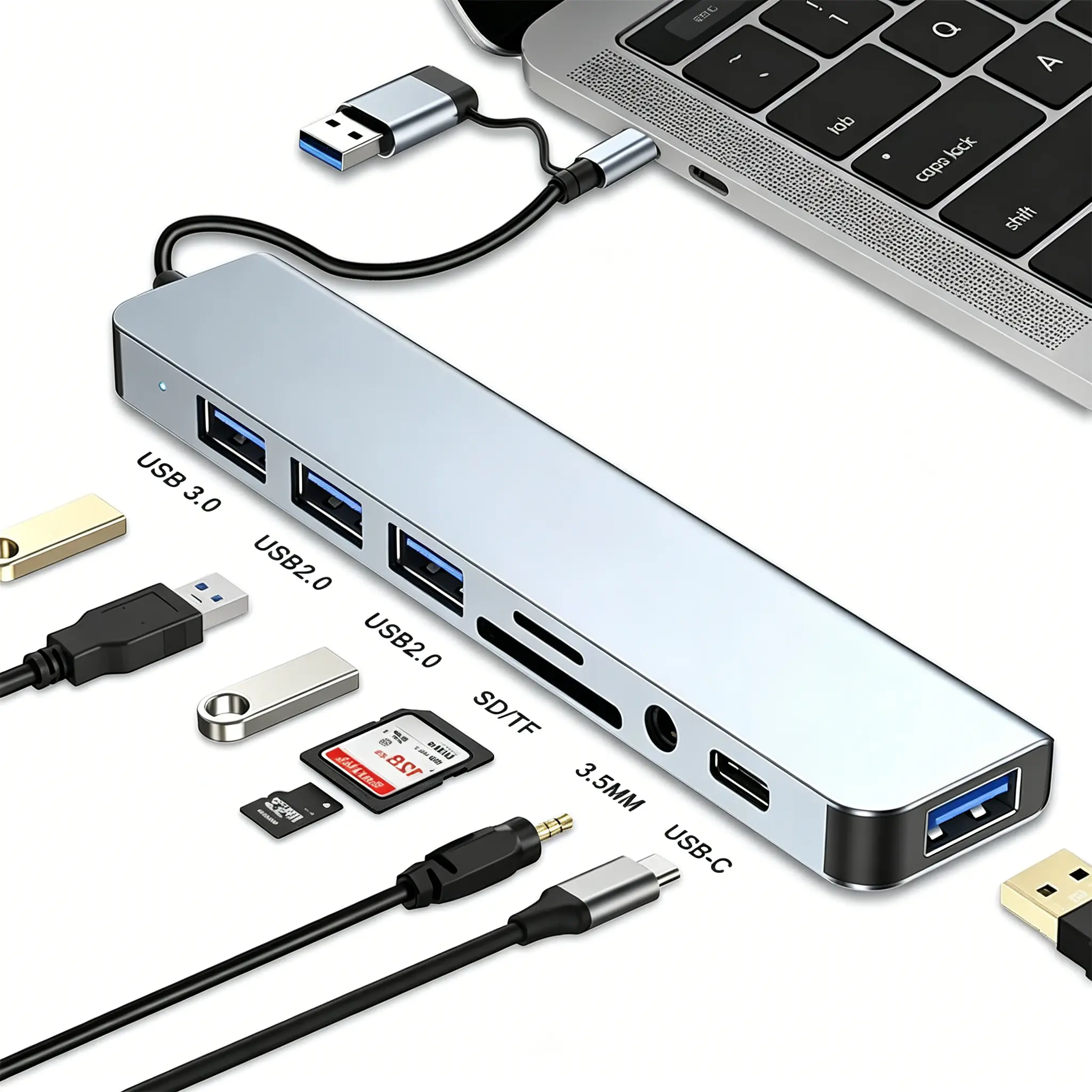 USB-C Hub, 8-in-1 Multiport Ethernet Adapter with HDMI Port USB-C & USB-A Data Ports, microSD/SD Card Reader, for USB C Laptops, for MacBook, XPS, for iPad and More
