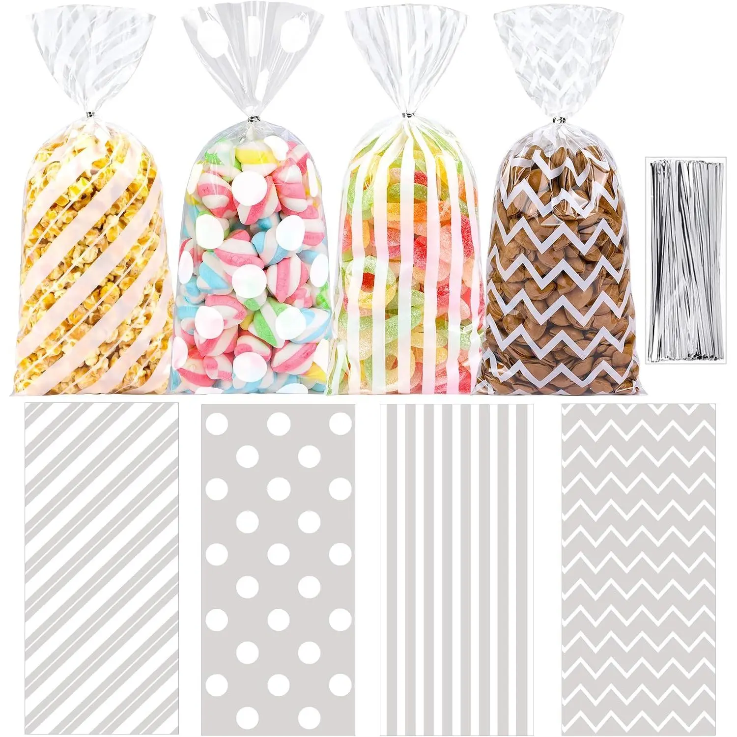 50 Pack White Cellophane  Bags - 5.1 x 10.6 Inch White Plastic Goodie Bags with 60  Ties for Candy Cookies Small Gifts, Ideal for Wedding,  Shower, Bridal Shower & Party Favors