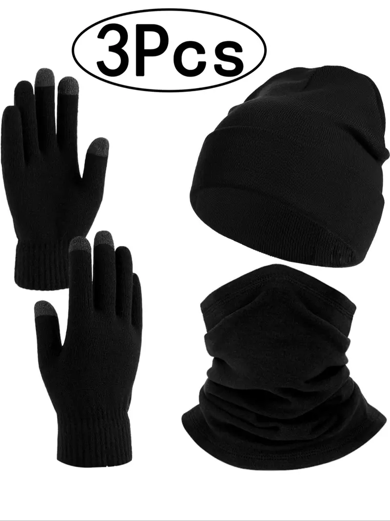 3Pcs-Unisex Gloves Scarf Hat Set, Warm Winter Accessories for Men Women, One Size Fits All, Ideal for Cold Weather Protection
