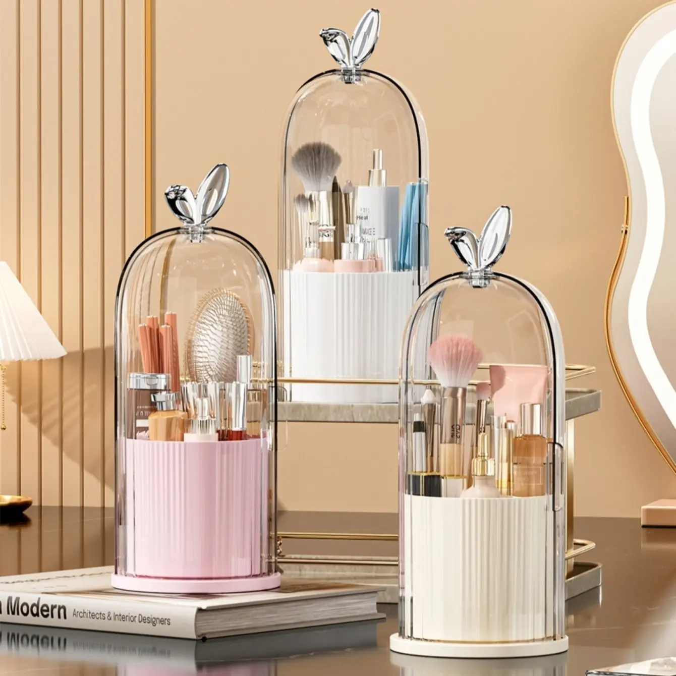 Dustproof Toothbrush Holders with Cover, Rotating Electric Toothbrush & Toothpaste Holder, 3 Slots Transparent Makeup Brushes Organizer, Bathroom Accessory