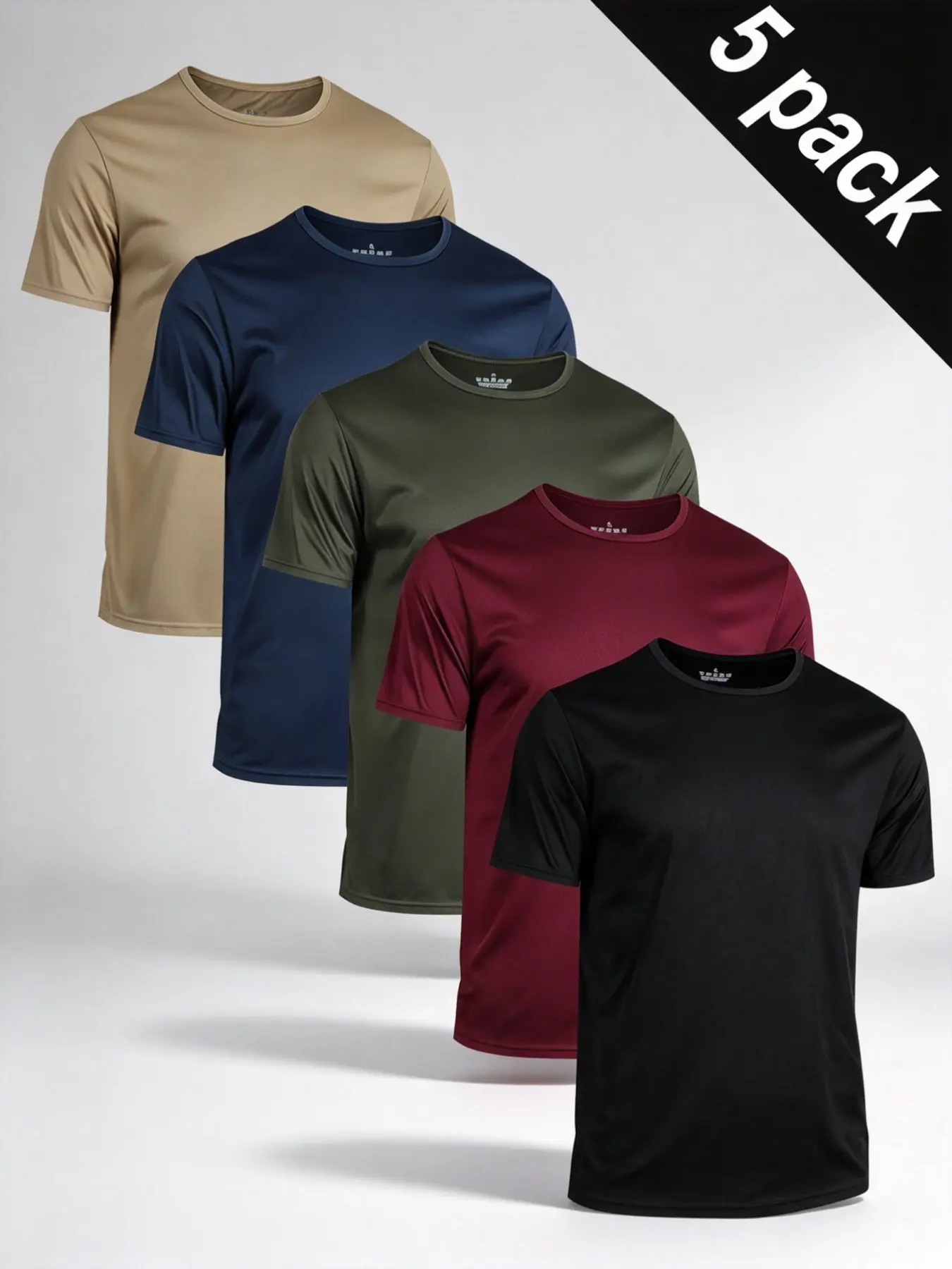 5-Pack Men's Quick-Dry Breathable Solid Crew Neck Short Sleeve Lightweight Workout T-Shirts, Versatile for Travel Home Gym, Dry Fit Shirts