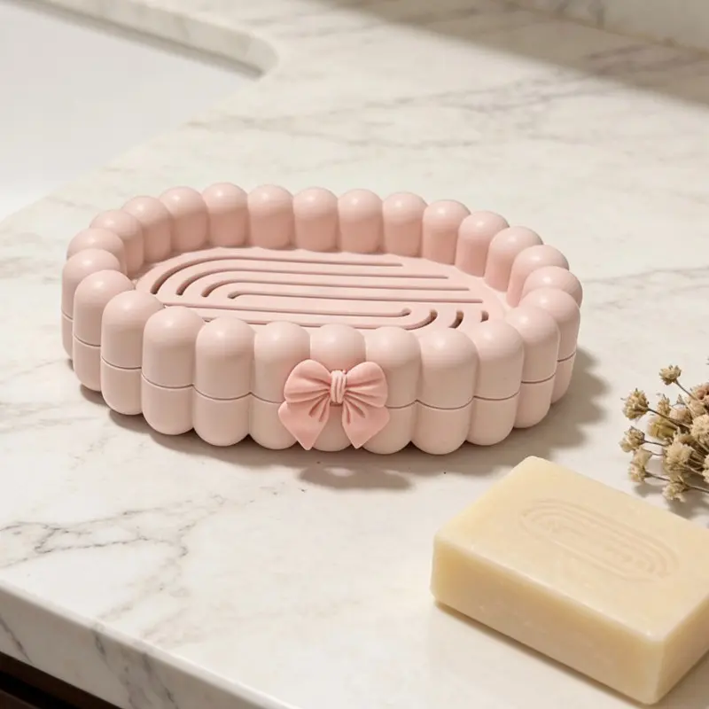 Elegant Bow Bubble Soap Dish, Shower Soap Dish, Soap Dish With Drainage, Dual Layer Drainage Storage Box, Perfect for Home Bathroom and Sink, Stylish, Decorative and Functional Design