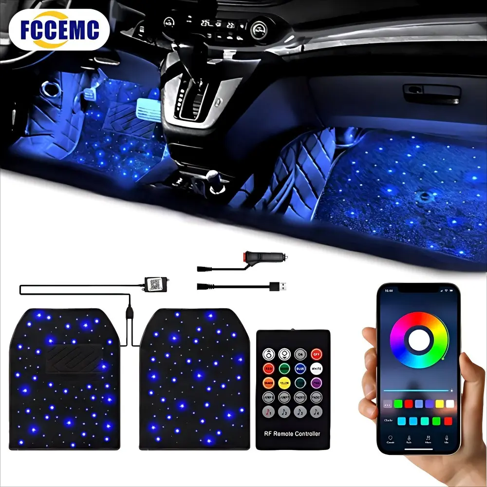 4/2PCS/Set Star Light Car Floor Mats Interior Ambient Lighting LED Galaxy Light Up Car Mats Floor Carpet Starlights For Car Auto Interior Accessories Automotive Floor Mats