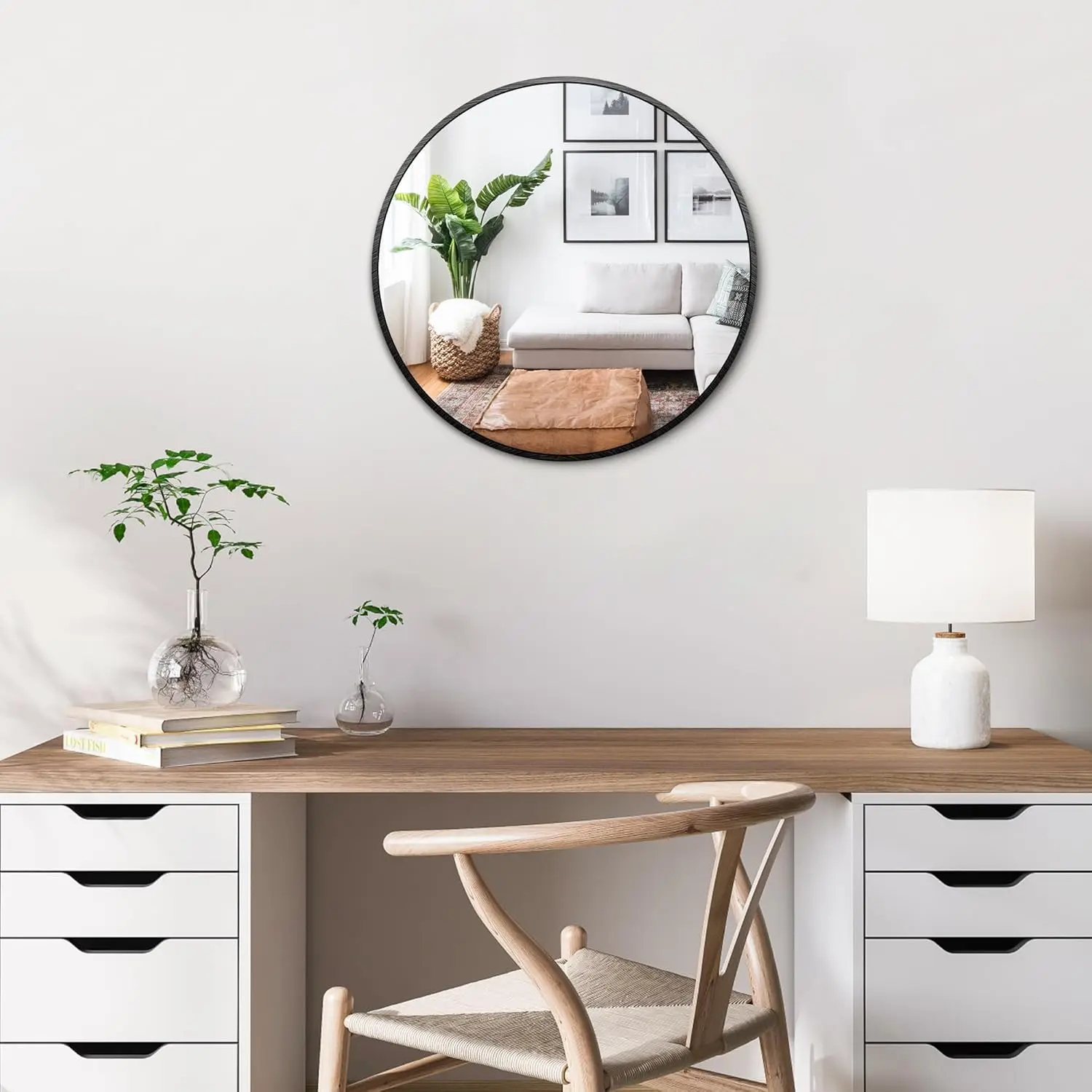 Itrue 12 Inch Small Round Decorative Wall Mirror, HD Silver-Coated Glass with Brushed Black Metal Frame, Minimalist Modern Accent Mirror for Vanity, Narrow Walls, Bathroom, Bedroom & Entryway