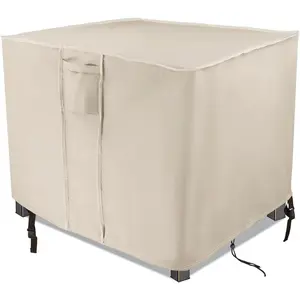 Fire Pit Cover 38 Inch, Waterproof Heavy Duty 600D Square Firepit Covers Gas Fireplace Fire Pit Table Cover for Propane Fire Pit - 38 x 38 x 28 Inch (Beige)