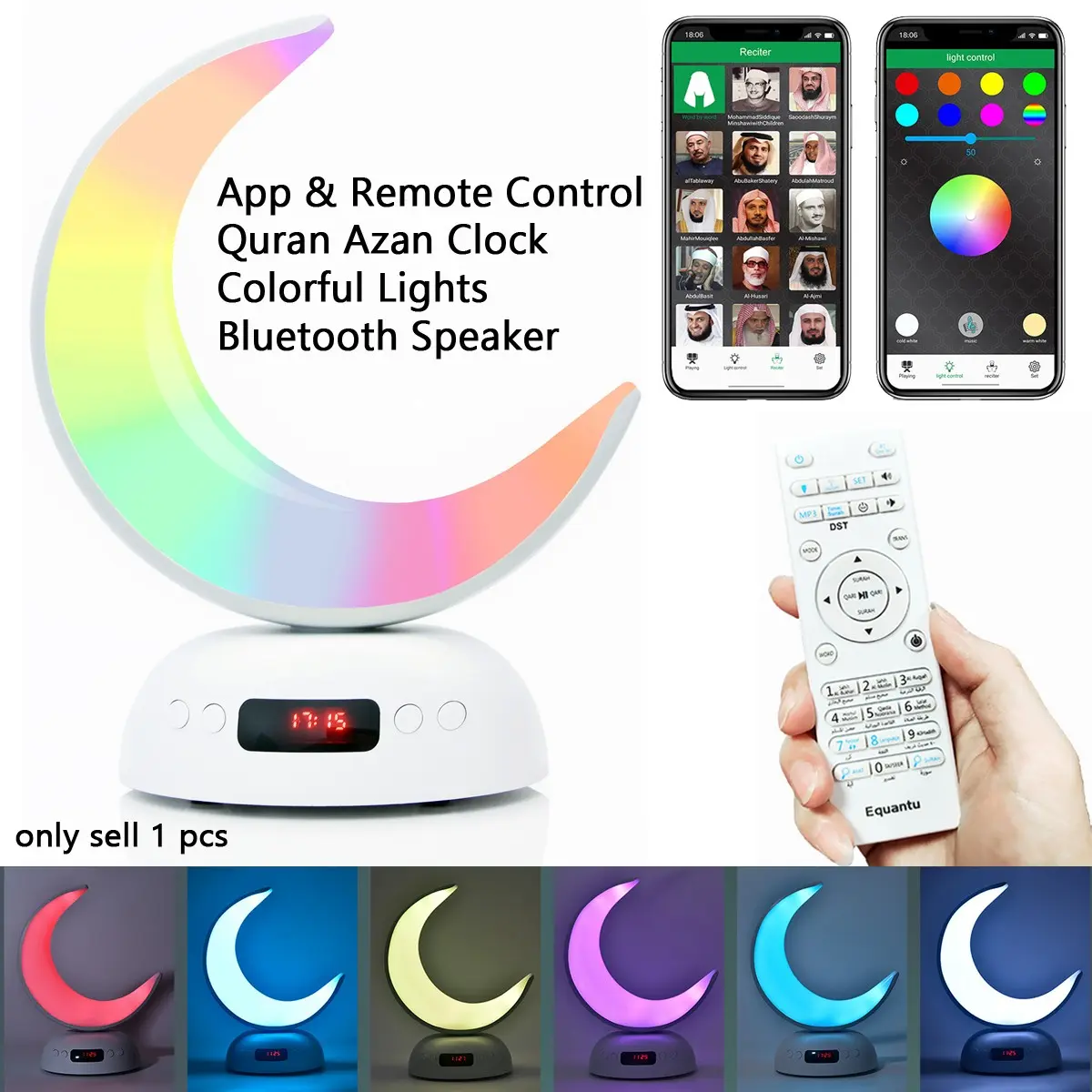 Quran Muslim Arabic Islam Koran Clock Bluetooth Speaker Portable Azan Night Light Holy Lamp Ramadan Islamic Arab Wireless Islamism LED Sound Box Music Bright Caixa De Som Bocina Mp3 Blutooth Altavoces Mini Coluna Home Gift Acoustics