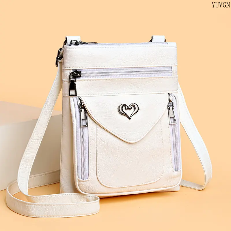 Women's Solid Color Heart Metal Decor Vertical Crossbody Phone Bag - Multi-Zipper Pocket Casual Mini Sling Purse, Adjustable Strap Lightweight Gym Crossbody Bags for Women for Cards, Cellphone & Small Essentials