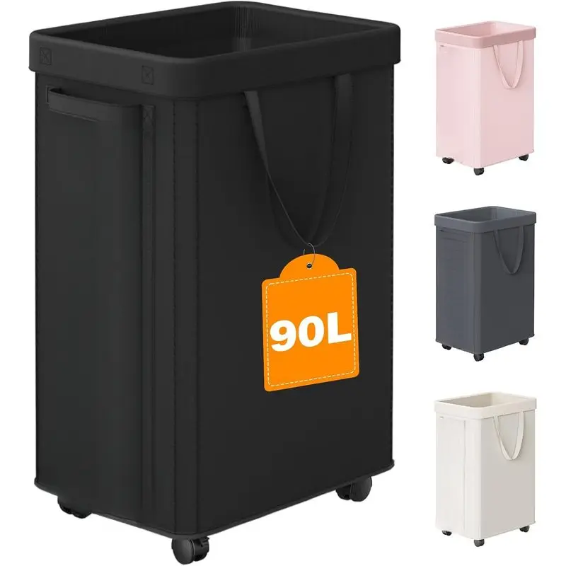 90L Rolling Laundry Basket with Wheels, Large Clothes Hamper with Removable Mesh Bag, Portable Laundry Organizer for Bedroom, Dorm & Home