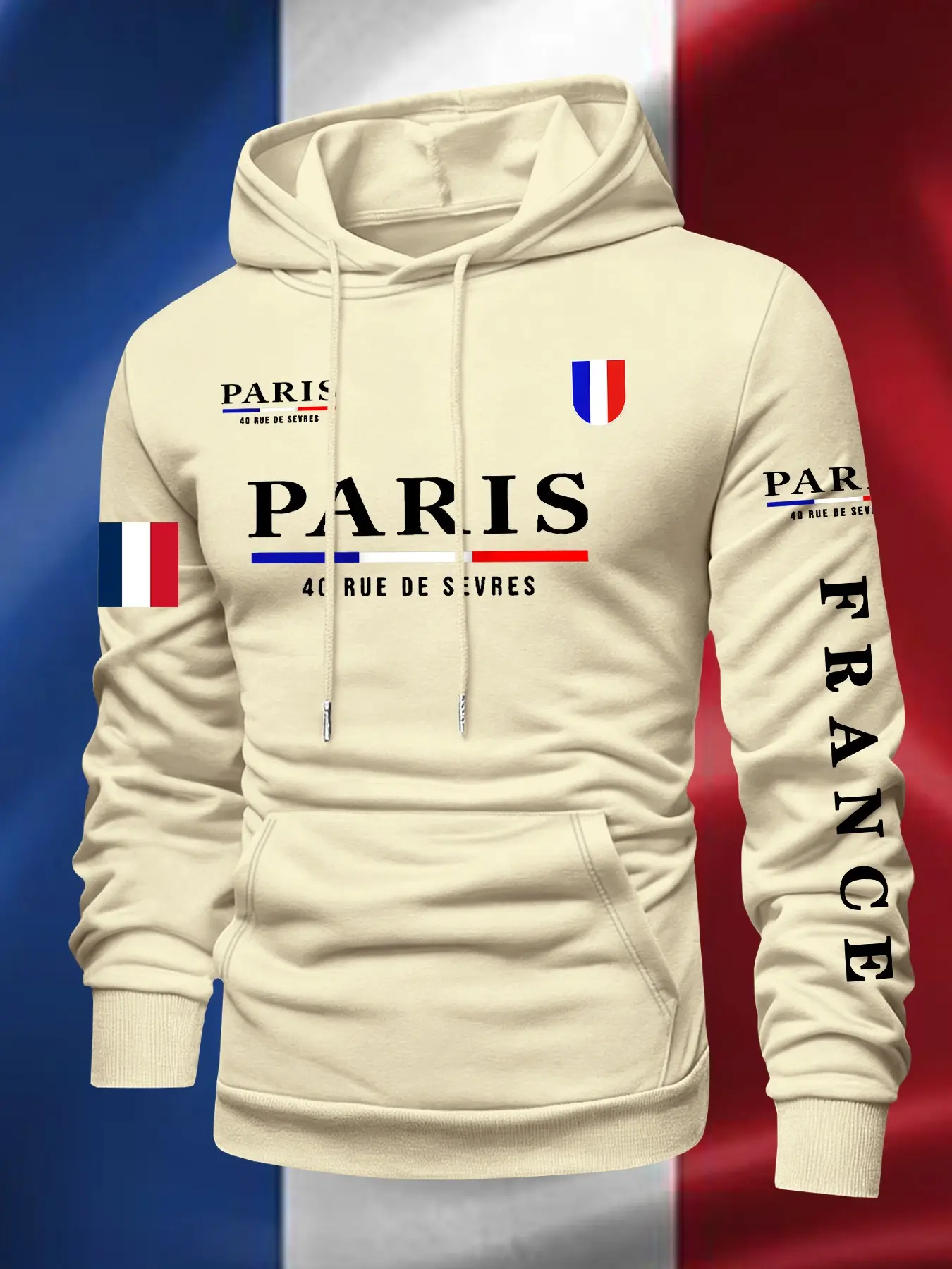 Men's Paris Pattern Hoodie, Comfortable Casual Pullover, Pocket Design, Ideal for Fall Winter Gifts, Geometric Style, Fitted Apparel