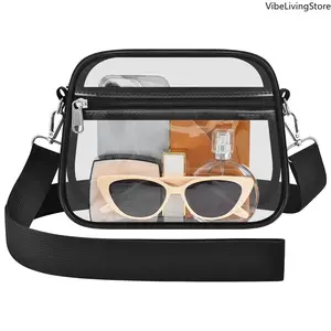 Stadium Approved Clear Crossbody Messenger Bag for Women Men, Lightweight Durable PVC Shoulder Bag with Adjustable Strap, Transparent Purse for Stadium Events Concerts Sports Travel Work