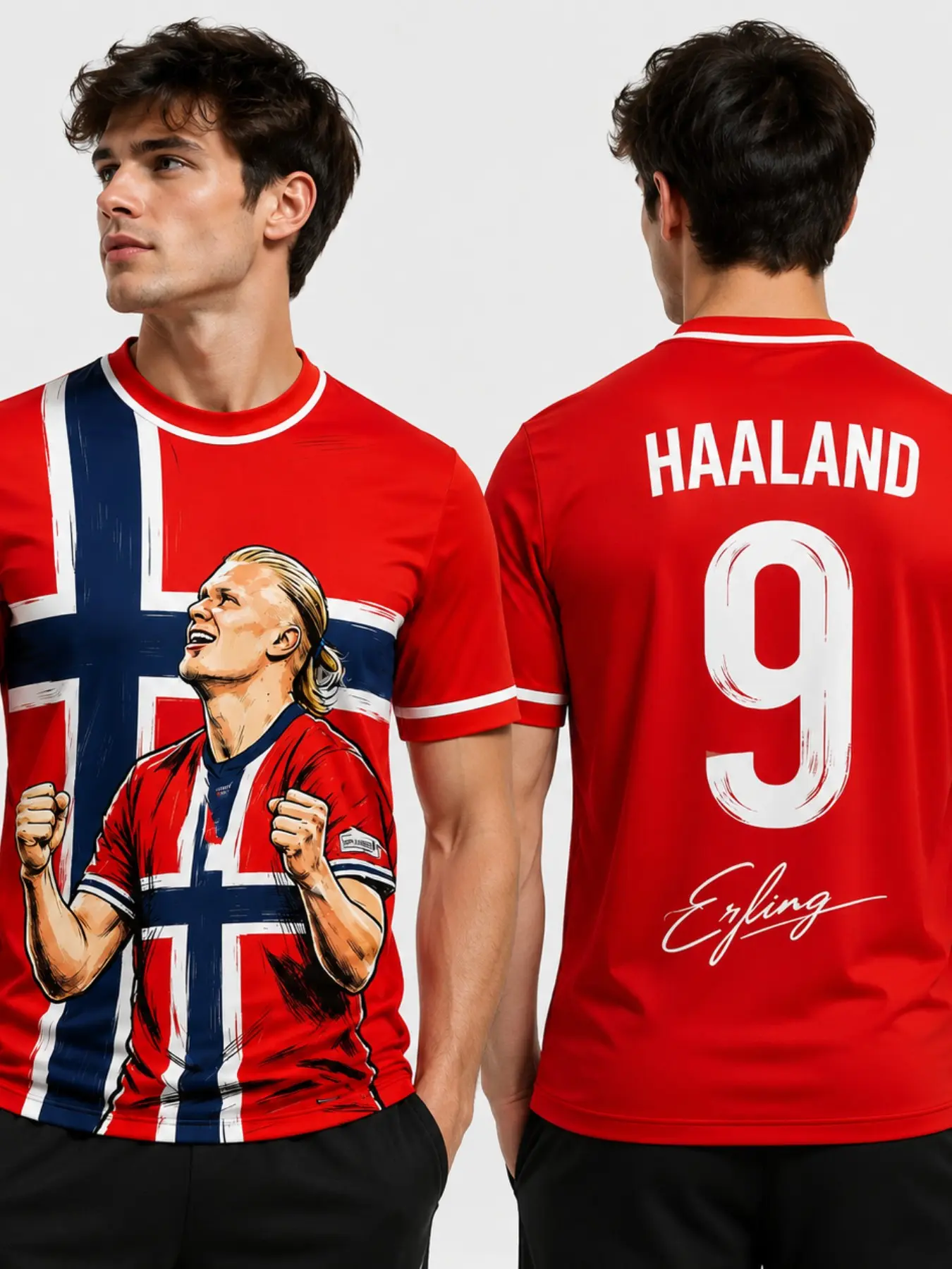 2026 Norway Football T-Shirt Haaaland Polyester Breathable T-Shirt, Loose-Fitting , Casual All-Season Wear, Plain Surface Design, Breathable Sports Tops, Active Tops