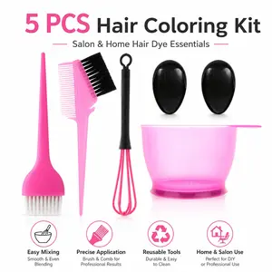 5Pcs Professional Hair Coloring Kit, Salon Hair Dye Tools Set with Mixing Bowl, Tint Brush, Dye Comb Brush, Mixing Whisk & Ear Covers, Reusable DIY Hair Color Accessories for Root Touch Up, Bleaching, Balayage, Home & Salon Hair Care