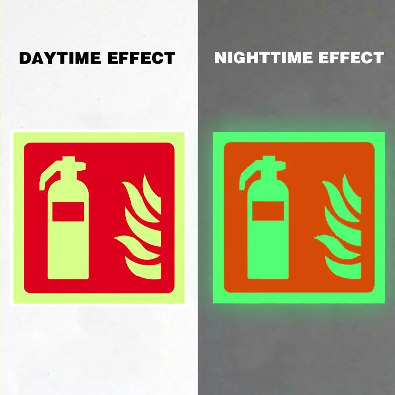 4pcs Night Glow Emergency Fire Extinguisher Stickers, Light Safety Labels, 4x4 Inch Reflective Markers for Dark Conditions