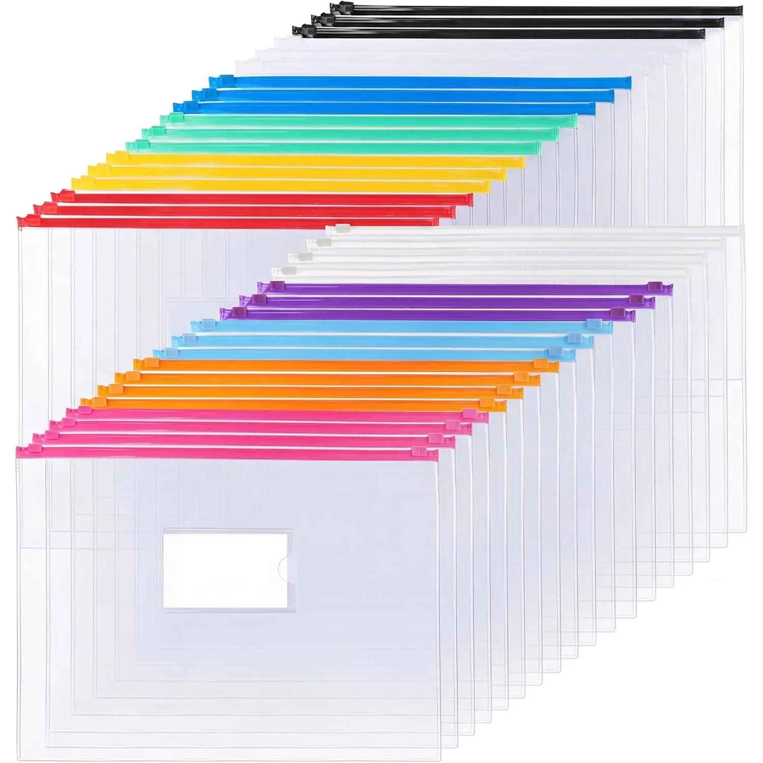 36pcs Plastic Envelopes Poly Zip Envelope Clear Zipper Pouches File Folders, A4, Letter Size, 11 Colors, for School and Office Supplies