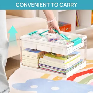 24qt Clear Transparent Craft Storage Bin with Removable Trays, Adjustable Dividers, Ideal for Art Supplies, Sensory Toys, Medicine, Playdough