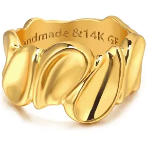 Gold Concave Ring for Women Twisted 14K Gold Plated Minimalist Stack Chunky Band Finger Jewelry Size 6-10
