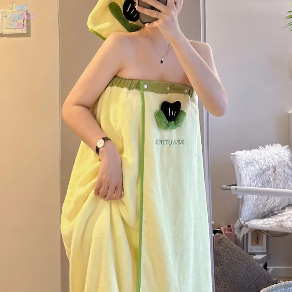 4Pcs Cute Wearable Bath Towel Set, Super Absorbent Coral Fleece Bath Wrap Dress, Quick Dry Shower Towel with Dry Hair Cap, Soft Lightweight Bathrobe for Adults Students