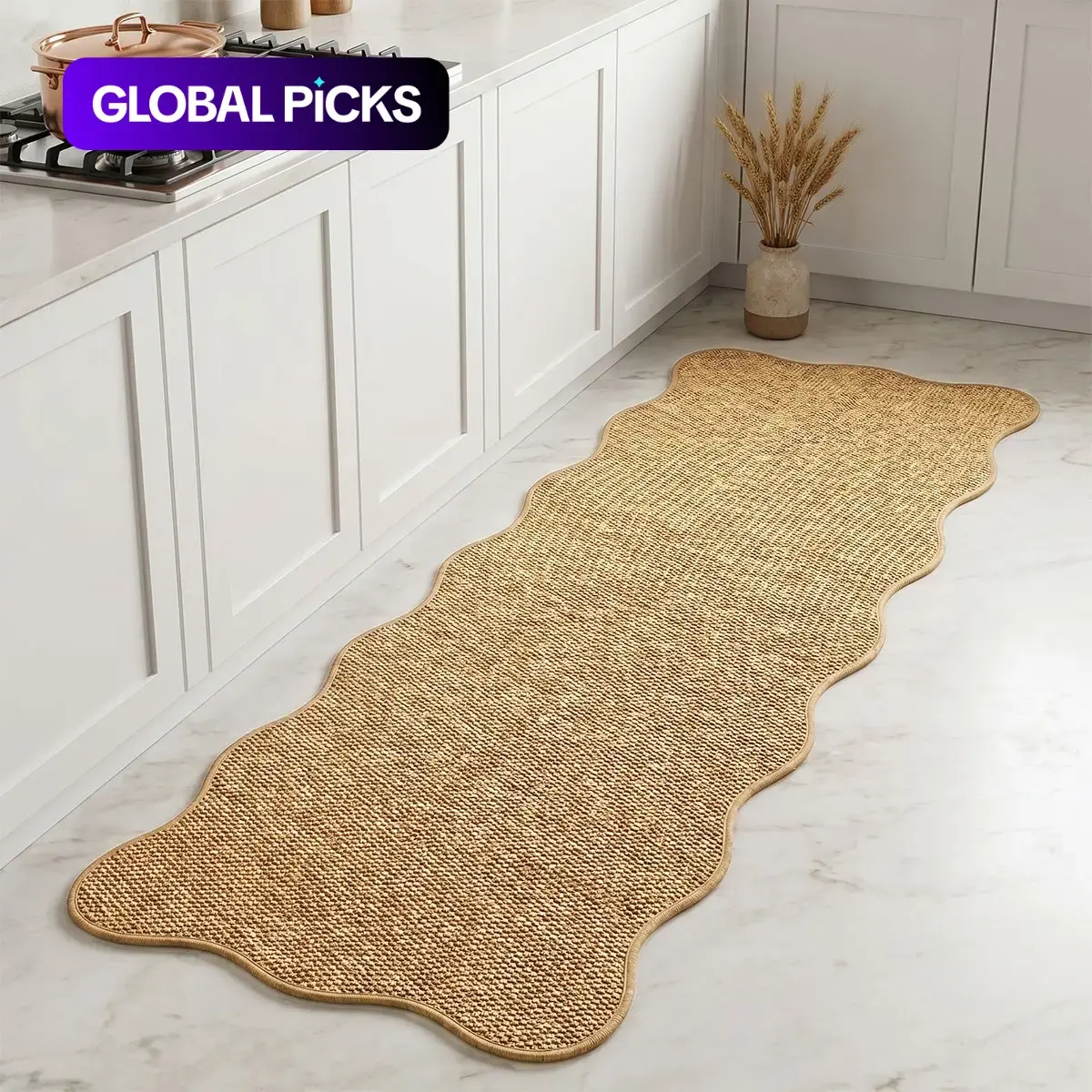 【Black Friday】1pc 100% Polyester Kitchen Mat, Non-Slip Wave Rhombus Design, Artistic Gift, Multi-Scene Cooking Area Pad, Geometric Kitchen Rug #GLOBAL PICKS
