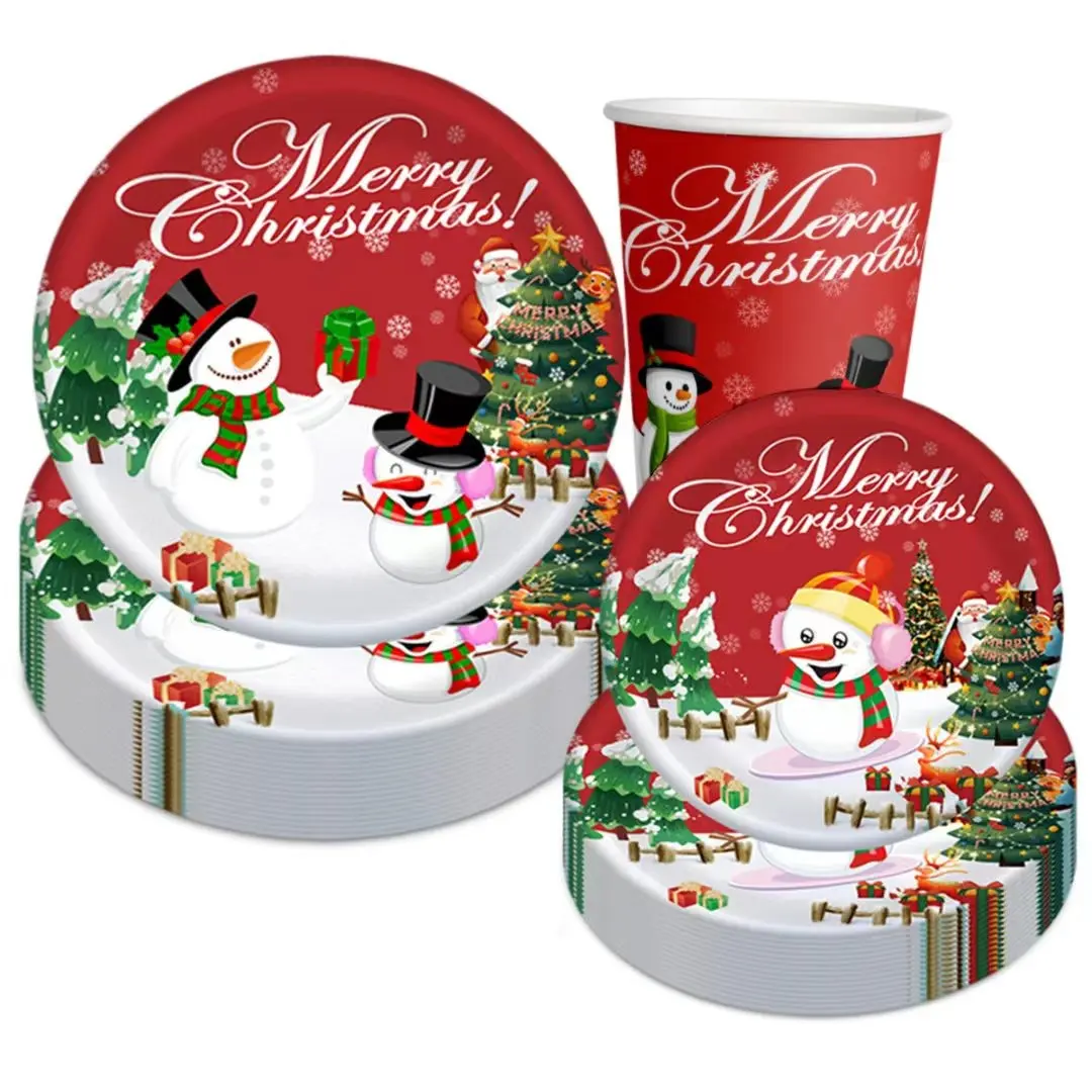 60-Piece Christmas Plate and Napkin Set, Cute Winter Round Tableware, Disposable Paper Plates and Forks, Perfect for Holiday Parties