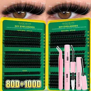 Natural D Curl DIY False Eyelashes, Includes Glue, Tweezers, Remover, Professional & Beginner Friendly, Easy Home Use