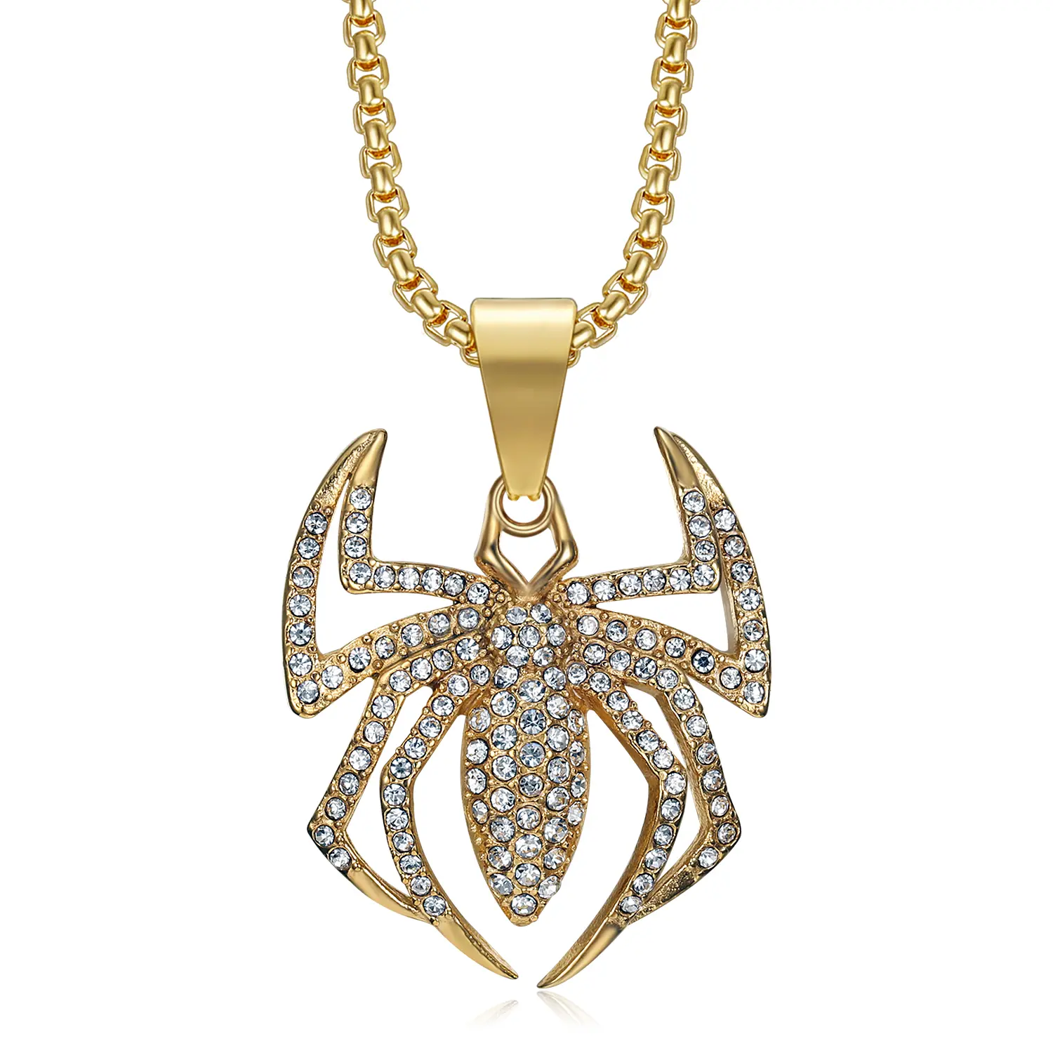 18K Gold Plated Tarantula Spider Pendant Stainless Steel Necklace for Men Women, 24 Inch Chain Jewelry Gift