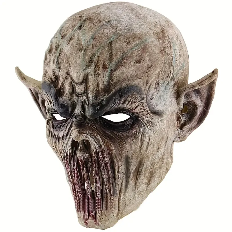 Halloween Silent Demon Latex Mask, Realistic Mask Scary Pointed Ear Alien Monster Full‑Face Mask for Cosplay Horror Party
