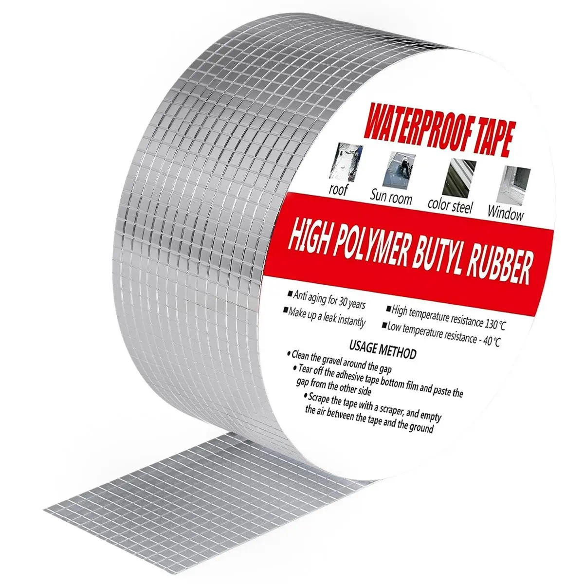 Butyl Waterproof Tape 4" x 16.4ft, Aluminum Foil Sealant Tape for RV Roofs, Boats, Pipes & Gutters | High Adhesion Anti-Leak Patch for Glass, EPDM Roof & Emergency Repair, Silver