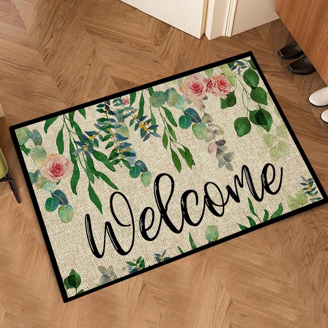 Home/Welcome Letter Pattern Door Mat, 1 Count Non-slip Rectangle Door Entrance Mat, Decorative Floor Mat for Home Living Room Bedroom Kitchen Bathroom, Boho Washable Rug